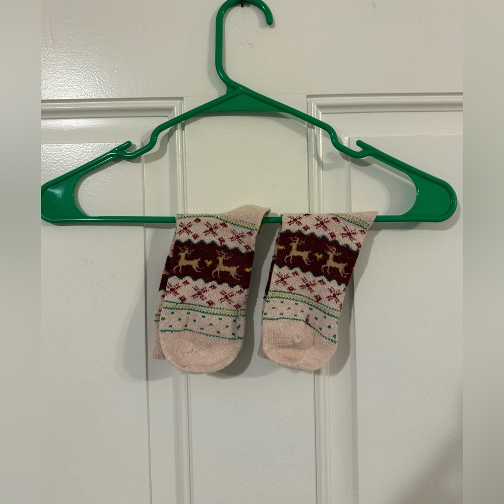 Festive Reindeer Patterned Socks in Cream and Burgundy - Picture 3 of 6